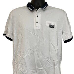 Fuson mens Lrg Dual Color Collared Short Sleeve Polo shirt w/ faux pocket w/flaw